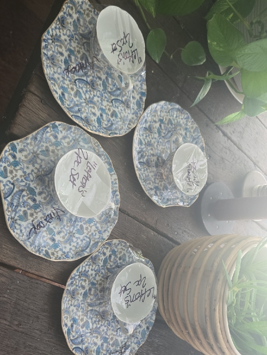 leftons Other - Blue Floral Ceramic Tea Cup Saucers - Set of 4 Lefton's Hand Painted China